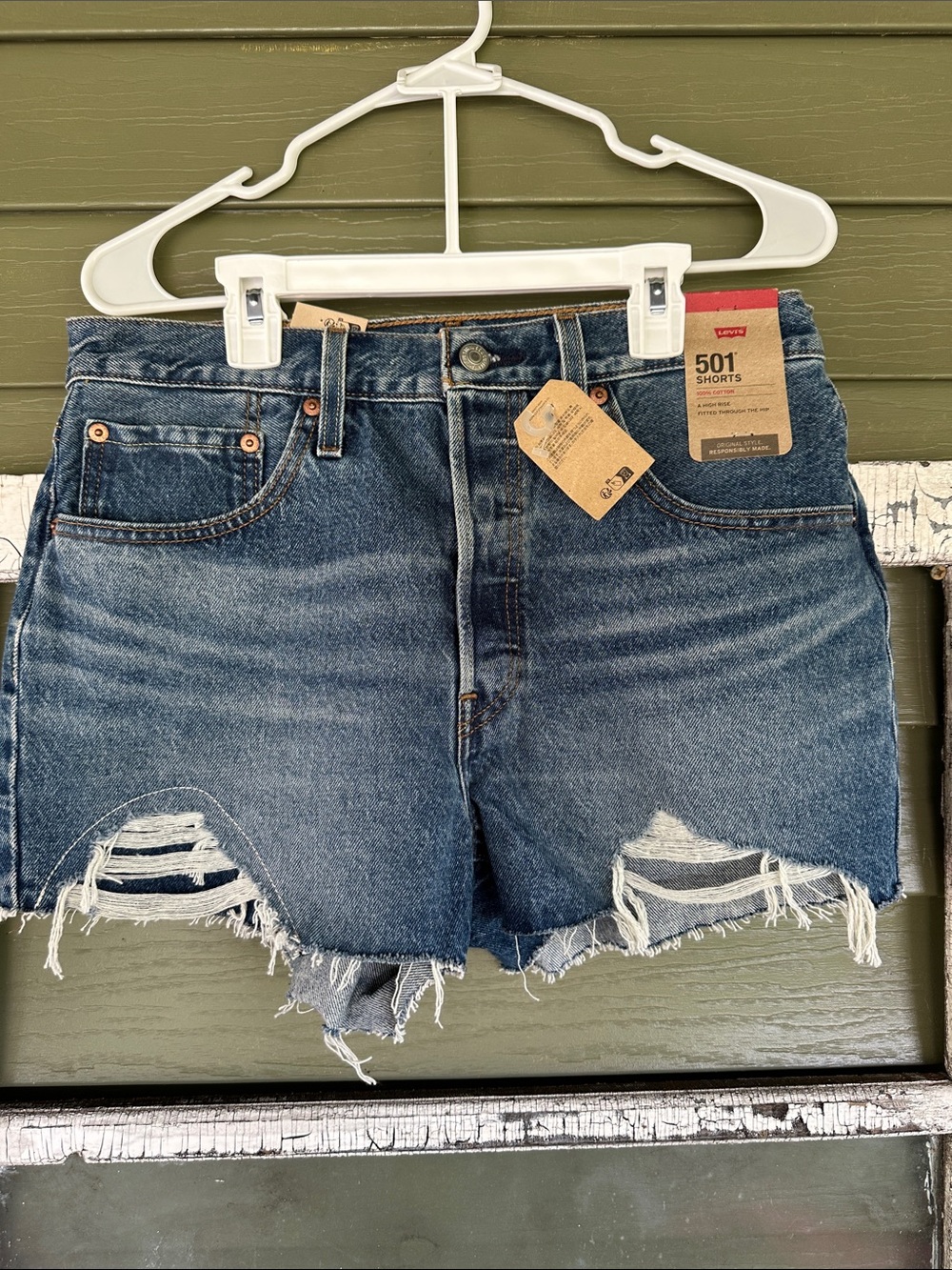 Levi's 501 Cutoff Distressed Denim Shorts - Blue